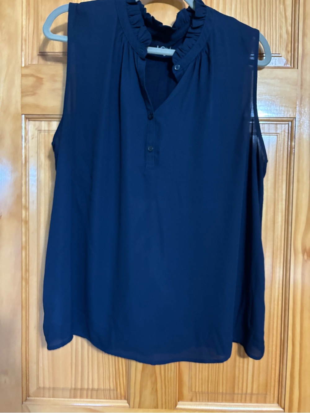 LOFT Navy Ruffle-Neck Sleeveless Tank